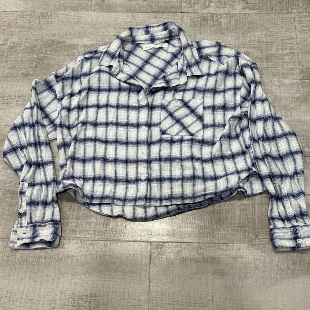 Altar'd State Blue and White Button Down cropped shirt